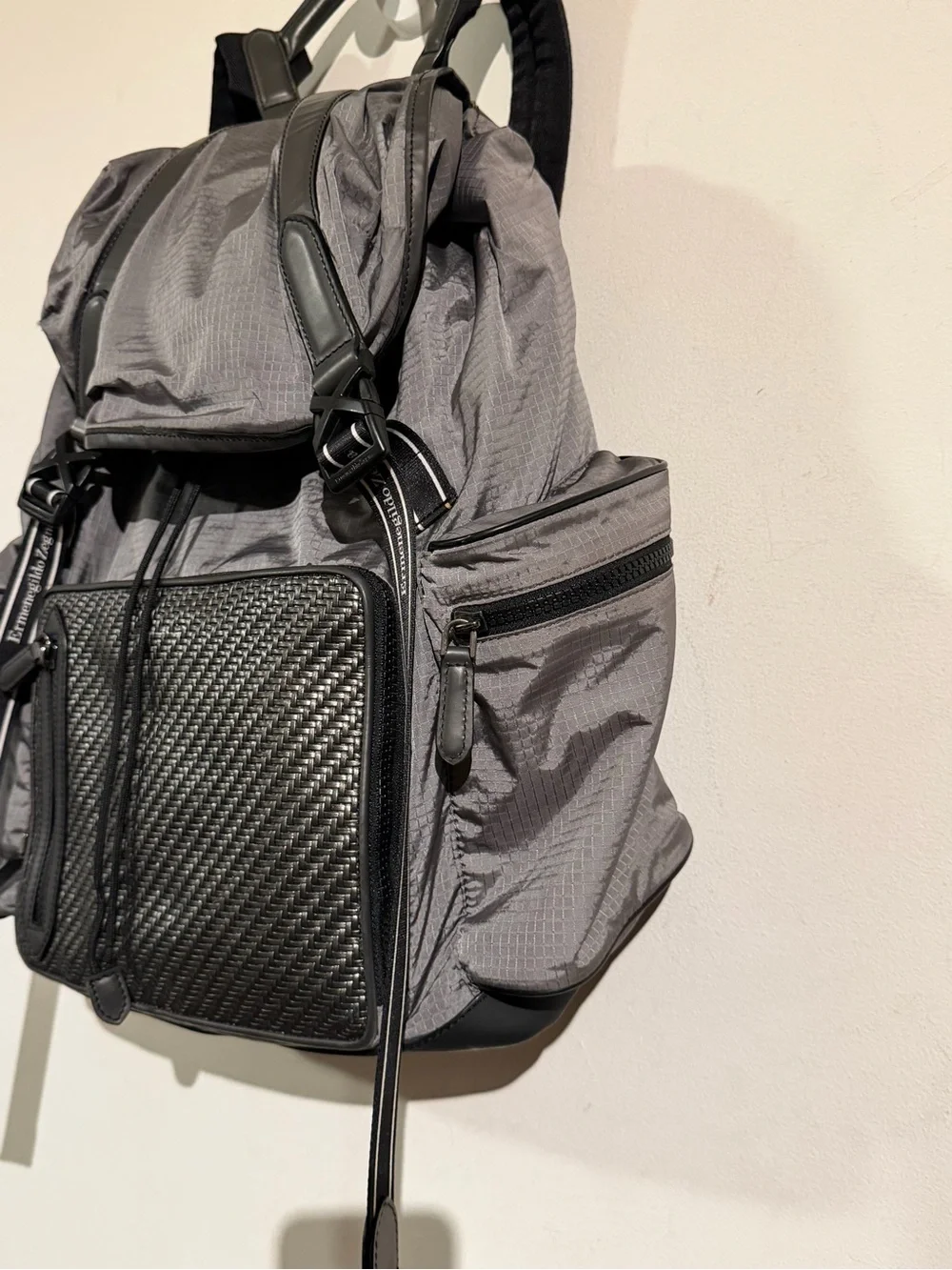 Zegna Gray Men's Utility Backpack with carbon  Front Pocket